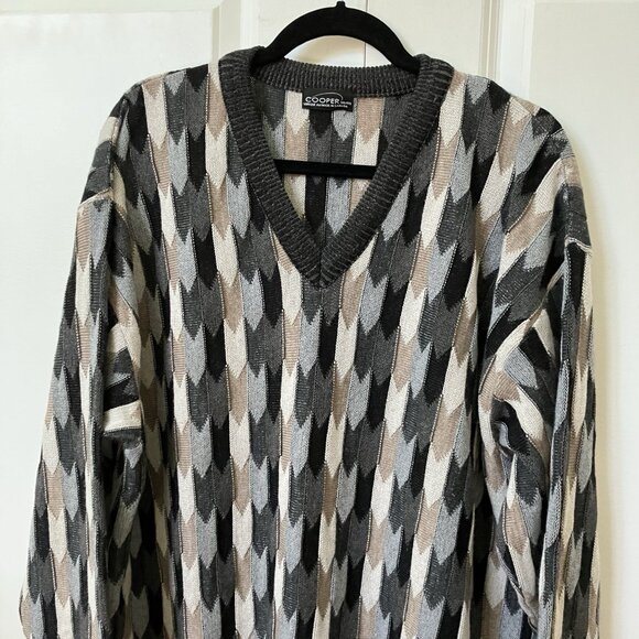 Vintage Cooper Sweater Mens XXL Chevron Geometric Biggie Rap Knit Made in Canada - Picture 3 of 9